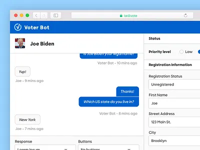 Voter Bot Admin bot chat election facebook messenger hillary clinton mobile official politics registration usa vote voting