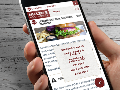 Miller's Ale House Menu Page - Mobile anchor close food icons menu mobile new open price restaurant tooltip ui