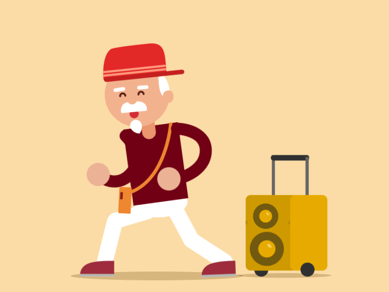 The running oldman animation character dance hip hop man motion old running viet