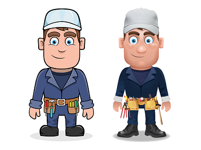 Flat vs 3D cartoon character flat illustration vector