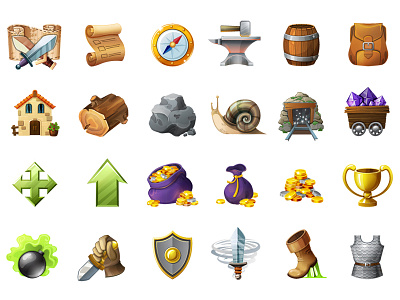 Icons for Epic Empire: A Hero's Quest art cute design game icon gold graphic design icon illustration illustrator medieval icon shiny visual design