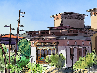 Centenial Plaza digital philanthropy photoshop plein air watercolor