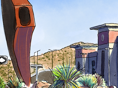 UTEP Mining Mines Statue Interpretation abstract digital photoshop plein air university watercolor