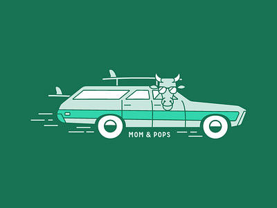 Pop Wagon car cow illustration station wagon surf wagon