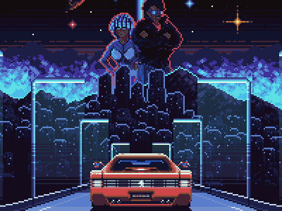 TRANSPOINT 2d art city design neon night pixel art pixelart pixels race racing retrowave