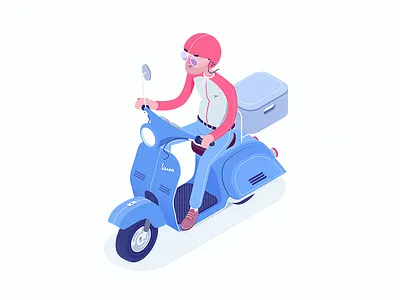 Vespa box character delivery isometric motorroller pizzaboy rboy rocketboy vespa wip