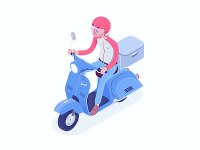 Vespa box character delivery isometric motorroller pizzaboy rboy rocketboy vespa wip