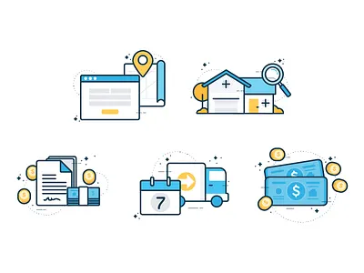Housing Icons agreements coin contract house icons inspection lines money payments real estate