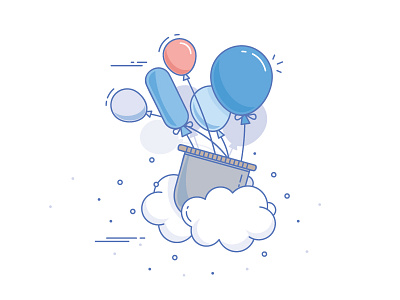 Balloons air balloons blue clouds flat illustration lines new outlines pink sketch