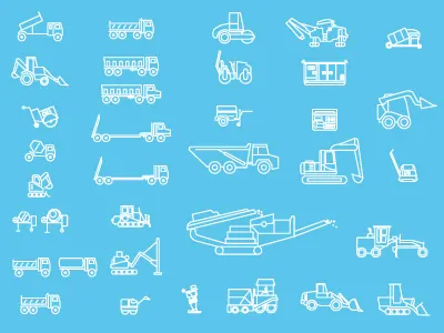 Icon Set - Heavy equipment backhoe construction excavator heavy equipment icon illustration set
