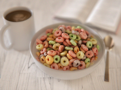 Breakfast 3d blender book breakfast coffee color cycles fruit loops milk