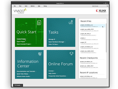 Xilinx Dashboard computer app simple start screen ui update ux