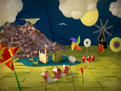 Origami life 2d art concept origami