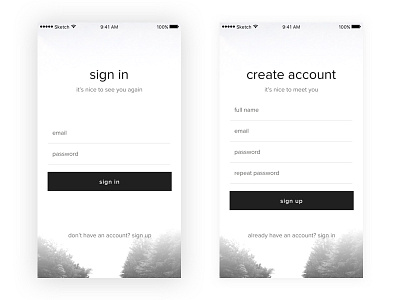 camping app sign up black and white camping clean list minimal mobile ui outdoors sign in sign up ui ux white bg