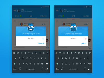 Coupon code popup bot chat material ui