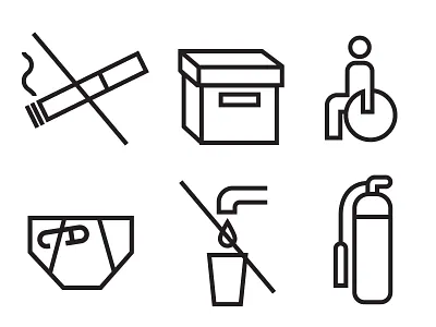 Icons Ad Fontes box diaper disabled drinking extinguisher fire no smoking water wheelchair