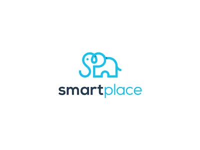 Smartplace animal brand clever elephant lettermark logo minimalist monogram p place s smart