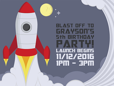 Rocket Birthday Invite birthday invite kids moon rocket space