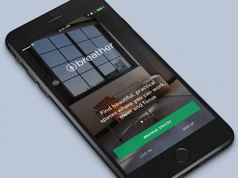 Breather - Onboarding animation breather city ios location log in map meeting office onboarding space work