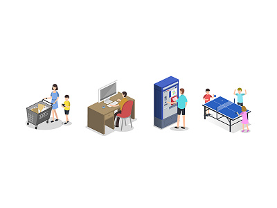 AXA people axa bern city insurance isometric switzerland town zurich