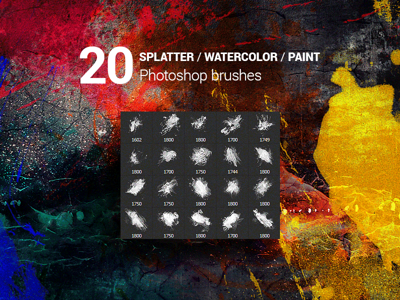 20 Awesome Watercolor Splatter Paint Photoshop Brushes addon brushes grunge ink paint photoshop psd splash splatter spray tool watercolor