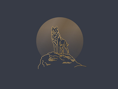 Husky Illustration Linework dog husky illustration lines moon rock.
