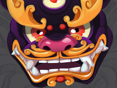 Fu Dog WIP chinese fu dog halloween illustration japanese mask monster