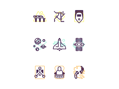 Exploration Icon Set flux capacitor icons planets space space station time travel trains