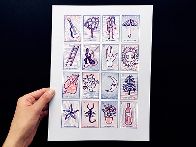 La Loteria Tabla risograph print graphic design illustration la loteria risograph