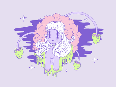 Inktober #08 boobs character female green illustration inktober nsfw pastel pink purple slime surreal