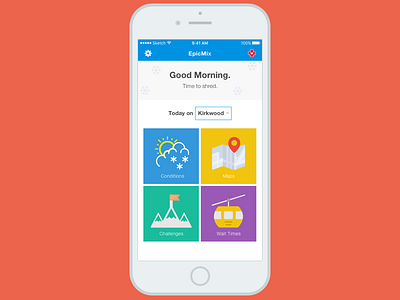 Ski Bum app flat ios minimal mobile ui visual design