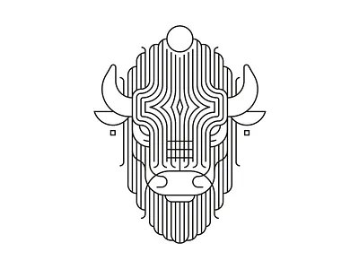 Bearded bull bison black and white buffalo bull geometric line minimal stroke vector