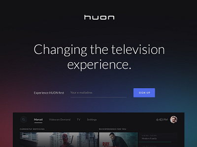 Huon Teaser design homepage logo onepager teaser tv ui