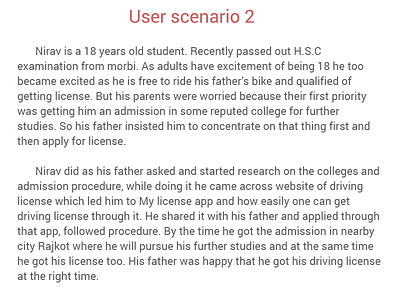 User Scenario 2 - My license app best digital solution driving license india problem solving renew license user experience user research user scenarios ux design