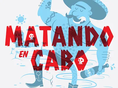 Matando beach buildings man ocean overprint poster screen print simple speedo sun town