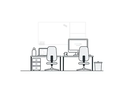 Home Office No.2 chair computer gray illustration imac office speakers table trash white