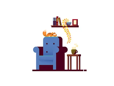 Cat And Chair animal autumn cat chair cozy design fall illustration living room vector