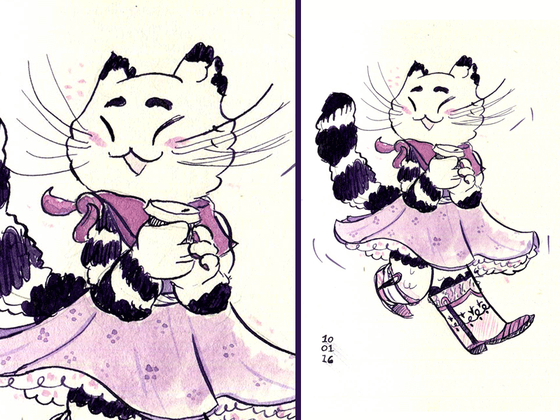 Inktober kitty friend cat character design inktober traditional media