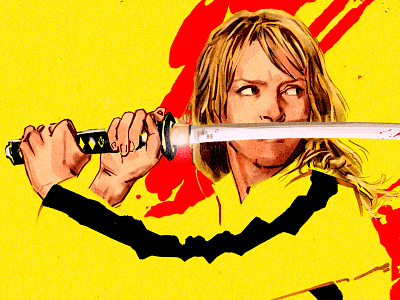 Kill Bill, The Bride advertising alternative movie poster character digital fan art film hand drawn illustration movie pen and ink portrait promotion