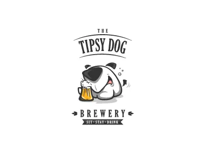 The Tipsy Dog beer booze brewery cartoon character dog drink drunk illustration logo pub tipsy