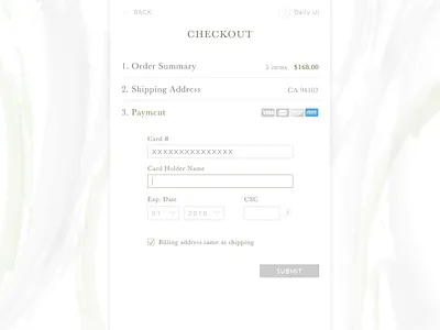 DailyUI #2 Credit Card Checkout checkout credit card dailyui e commerce watercolor web