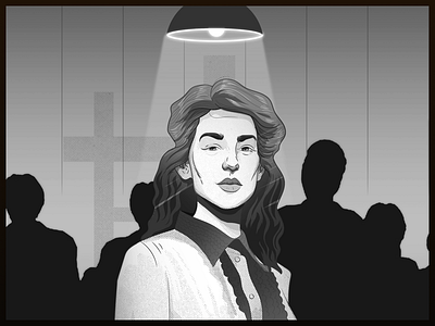 Woman under light black and white halftone illustration noir photoshop portrait woman