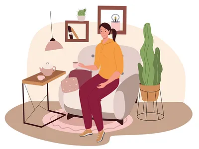 Tea Drinking 2D Animation 2d animation break brunch comfort cozy eating flat food home illustration interior lunch motion peaceful relaxation tea tea drinking warm atmosphere woman