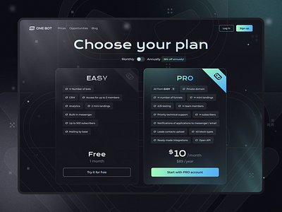 ONE BOT — Subscription Plans Page | UI/UX Design dark green dark mode dark theme landing landing dark mode landing dark theme landing page landing price page landing subscription page pricing pricing page pricingpage subscription plans tarrifs tarrifs page ui uxui web design