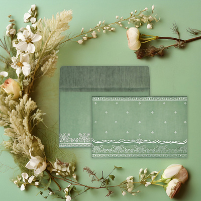 Sage Green Wooly Foil Stamped Wedding Invitation