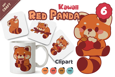 Kawaii Red Panda. adorable art bear cartoon character clipart comic design illustration isolated mascot print red panda t shirt vector