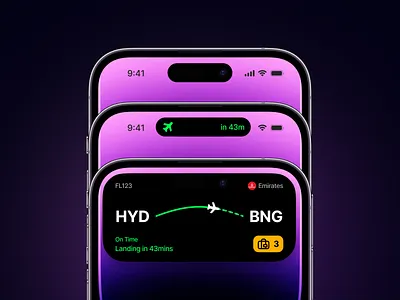 Flight Tracking - Dynamic Island dynamicisland flighttracker iosdesign modern motionui neoncolor travelapp ui uidesign uxui
