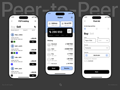 P2P Traiding app app design crypto design p2p ui ux