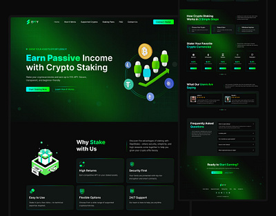 Crypto Staking Landing Page Design bitcoin crypto crypto landing page crypto staking crypto staking landing page crypto trading crypto website cryptocurrency dark design landing page landing page design product design staking website ui ui design uiux ux web design web development