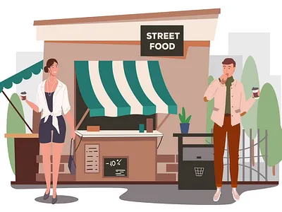 Street Food 2D Animation 2d animation cafe city life cofee break coffee fast food flat food food market food stand illustration motion outdoor restaurant shop street food take away to go urban